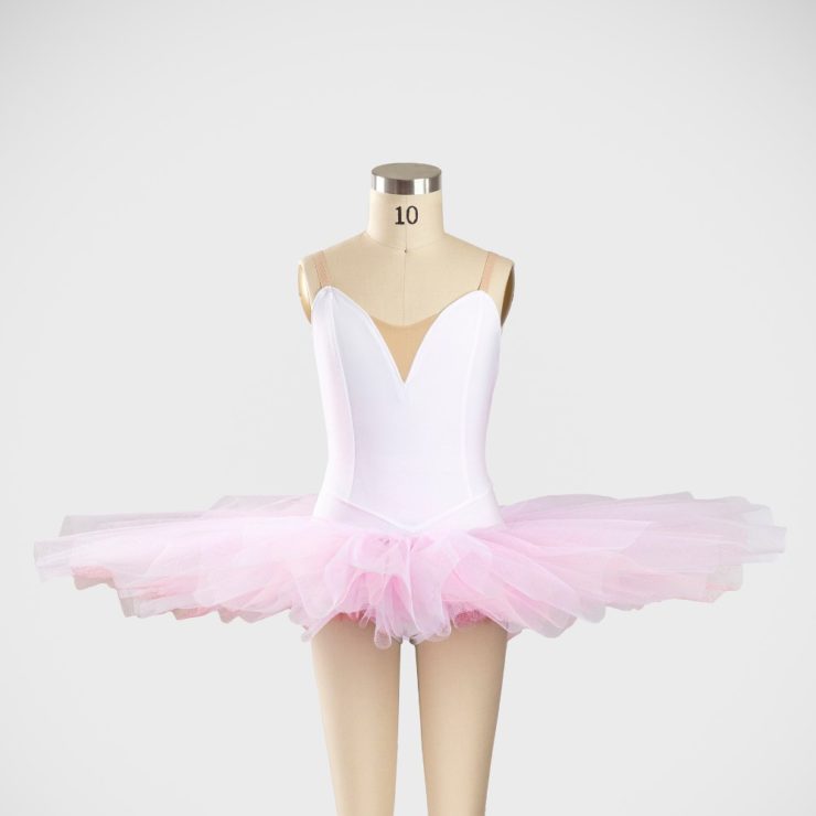 Classical Tutu with Bodice - Two Tone Net - 7 Layer Net Skirt - C01 White Lycra with C01 & C04 Net